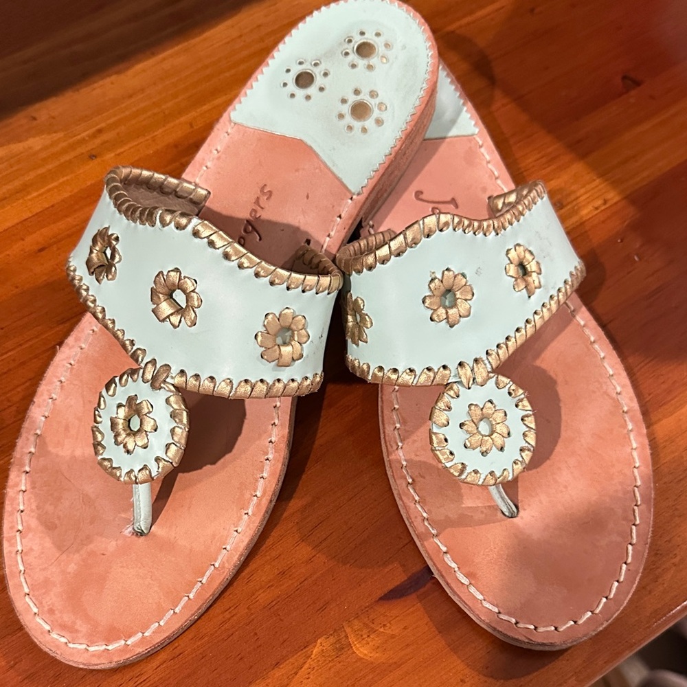 Jack Rogers Gold and Light Green Floral Sandals